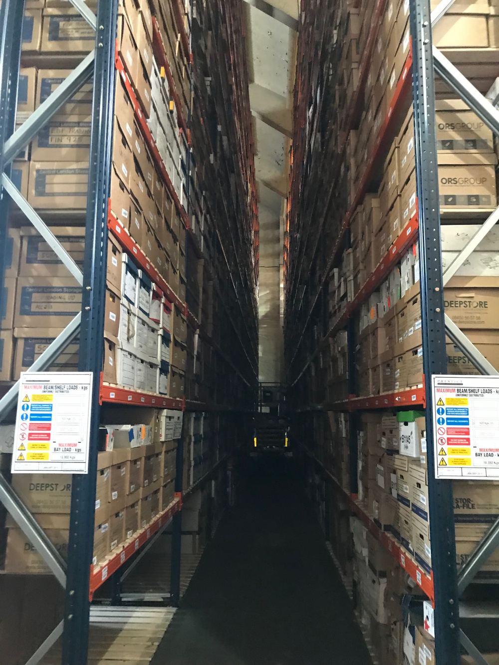 Records stored on racking in an access-controlled facility