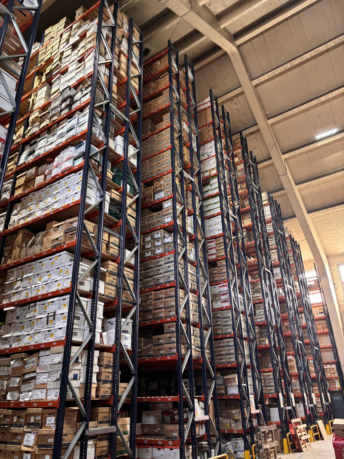 Daylight warehouse with full-height racking of archive boxes at Stor-a-File